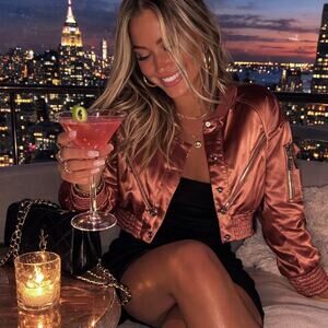 Marciano Copper Satin Cropped Bomber Jacket Y2K Metallic Moto Zip Small